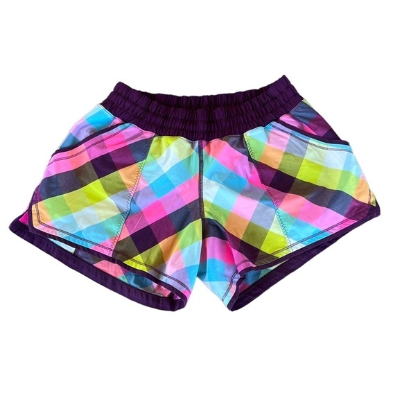 Lululemon Shake & Break Running Gym Shorts Sea Check Multi / Plum W7886S Lined - Picture 3 of 9